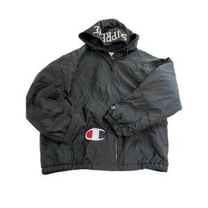 SUPREME x Champion Sherpa Lined Hooded Jacket in Black